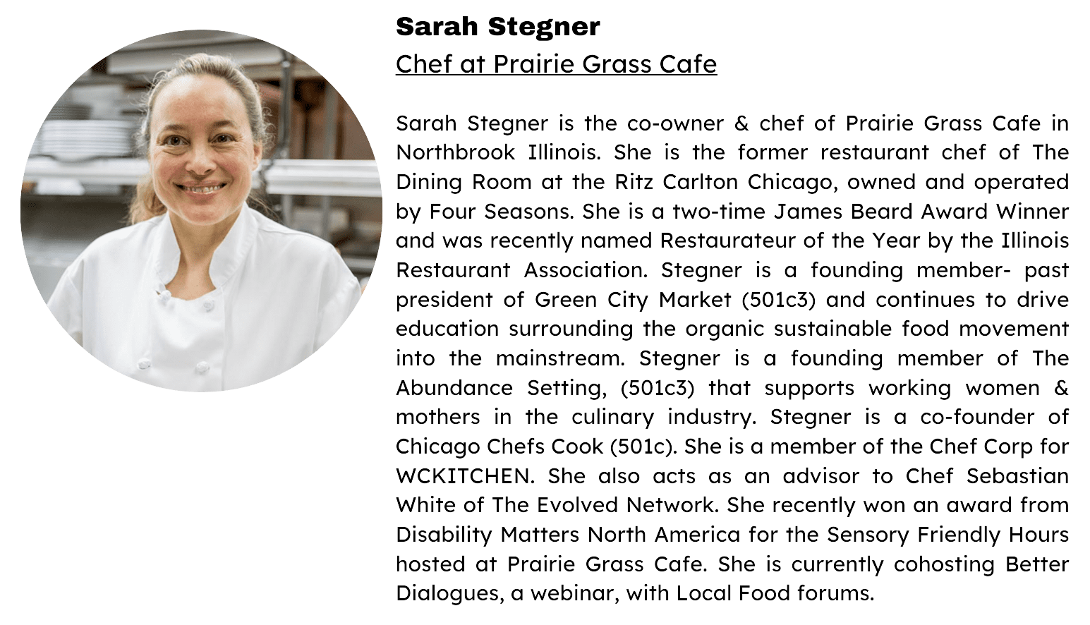 Sarah stegner - chef at Prairie Grass Cafe